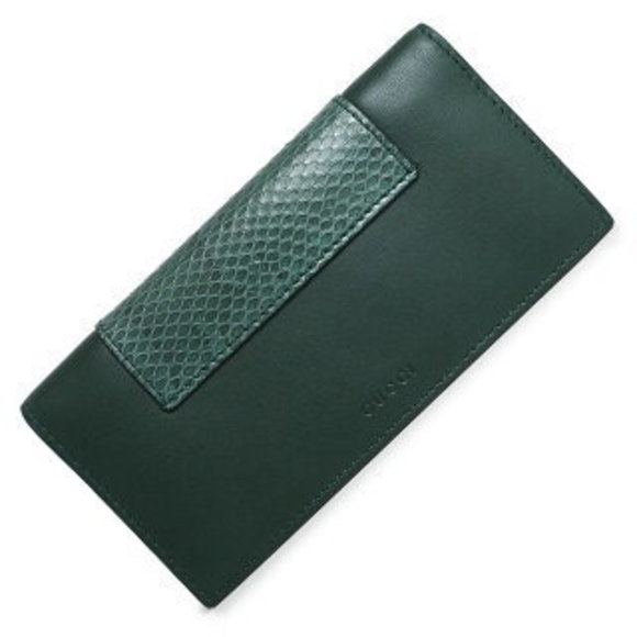 Gucci Fold Long Wallet Bill Python Exotic Leather Green - Picture 1 of 9